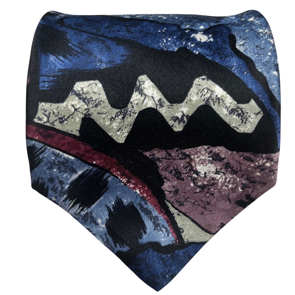 Abstract Painterly Geometric‎ Silk Handmade Italian Tie Blue Burgundy OS